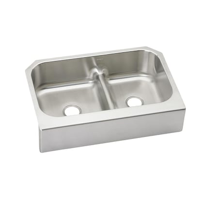 Elkay Lustertone Stainless Steel 34-5/8 X 23-1/16 X 8-3/4 60/40 Double Bowl Farmhouse Sink W/Aqua Divide EAQDUHF3523R
